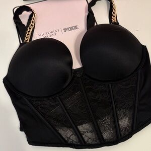 Victoria's Secret Very Sexy Push-Up corset bustier bra top gold chain